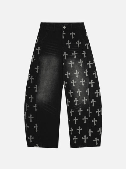 SAINTRY – Baggy Graphic Cross Print Jeans