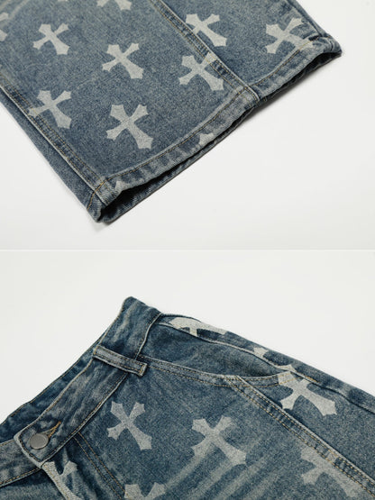 SAINTRY – Baggy Graphic Cross Print Jeans