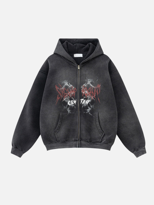 SINGUS - Oversized Print Zip Up Hoodie