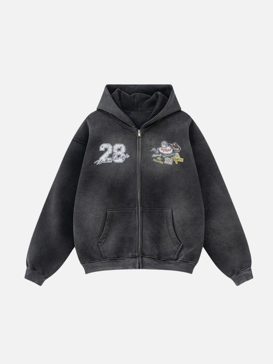 PATCHRACE - Oversized Graphic Zip Up Hoodie