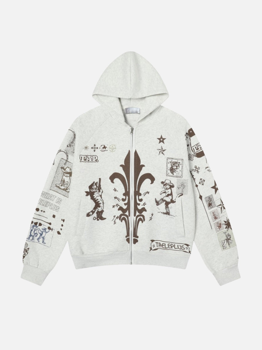 TAP CATS - Oversized Graphic Zip Up Hoodie
