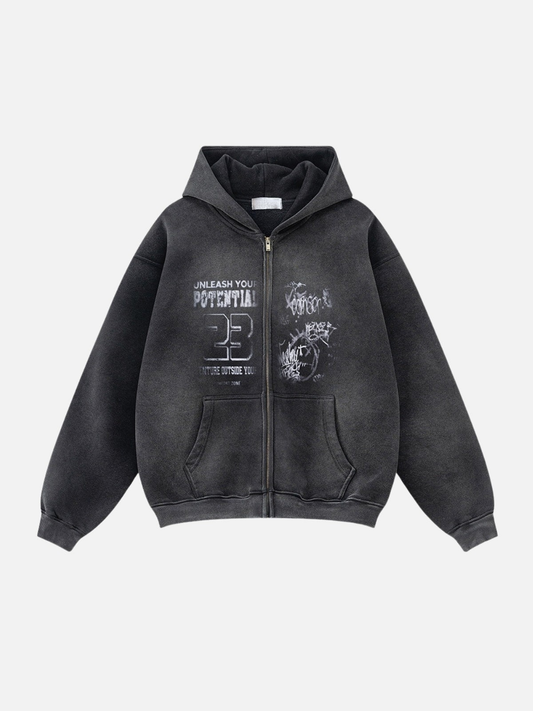 POTENTIAL - Oversized Print Zip Up Hoodie