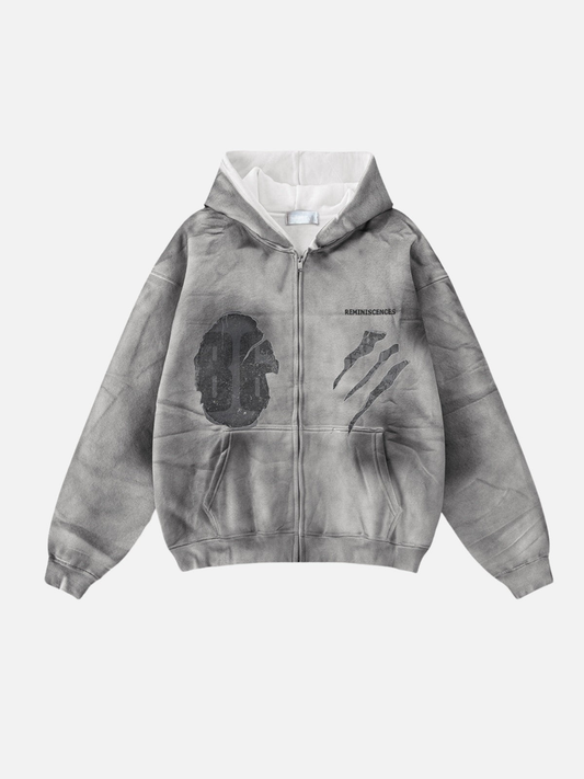 REMINI - Oversized Print Zip Up Hoodie